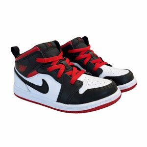 Nike Air Jordan 1 Mid Shoe White/Red Retro Toddler Kids Size 10C DQ8425-106 EUC